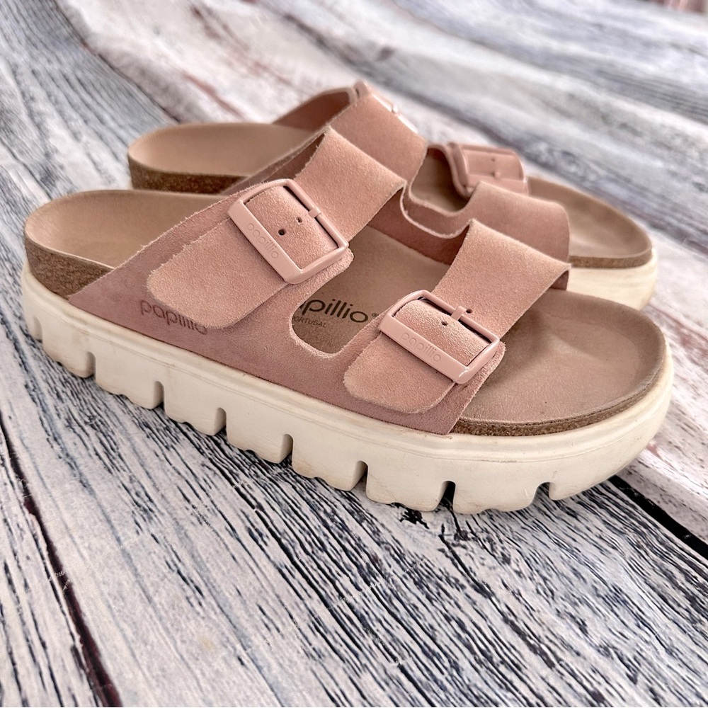 Birkenstock Papillio Pink Suede Platform Arizona Sandals